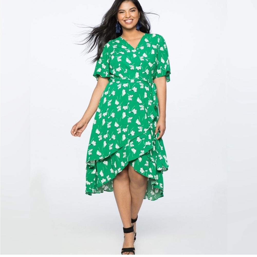 NWT Eloquii Green Printed Wrap Dress